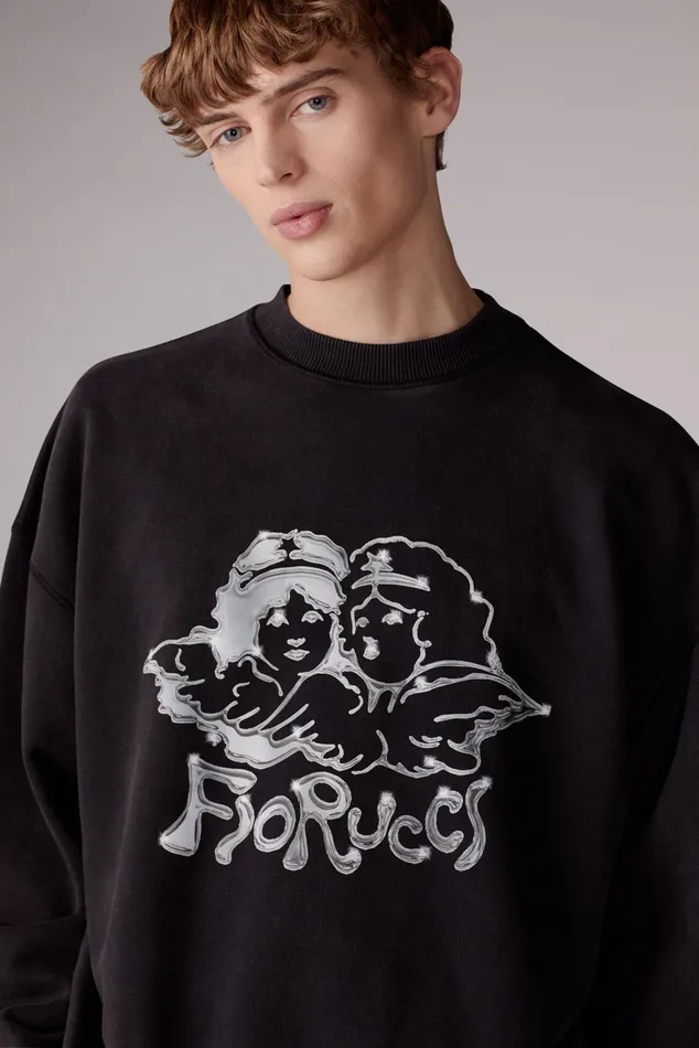 Men Fiorucci Sweatshirts and Hoodies Chrome Angels Sweatshirt Black
