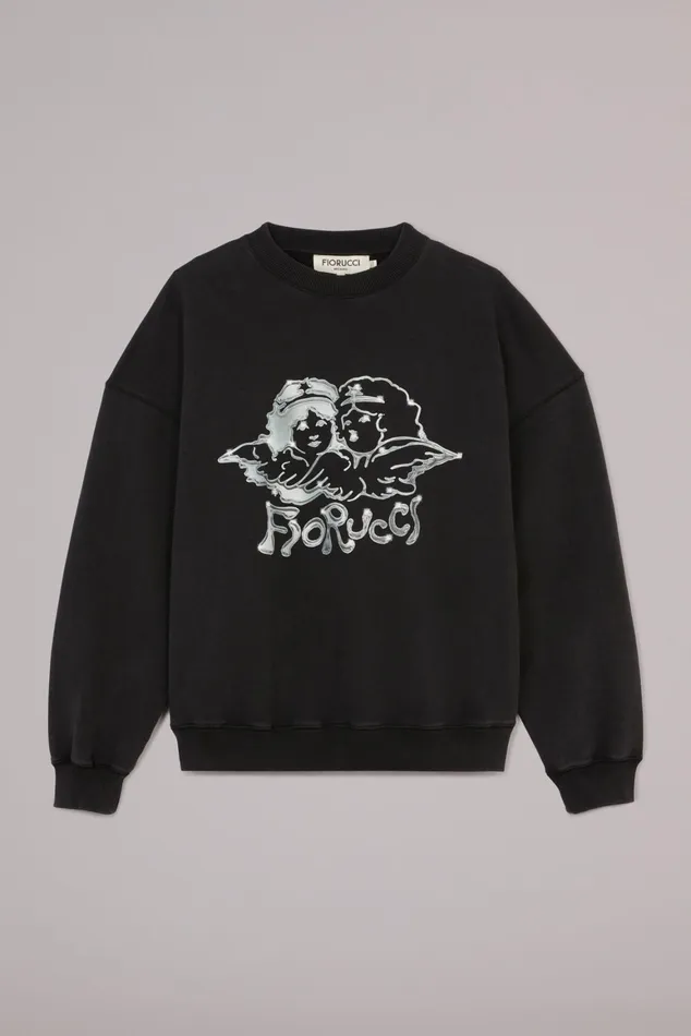 Men Fiorucci Sweatshirts and Hoodies Chrome Angels Sweatshirt Black