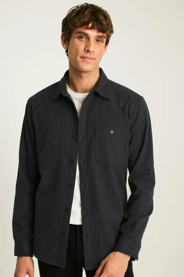Men Fireside Flannel Shirt Charcoal Herringbone Bonobos Overshirts