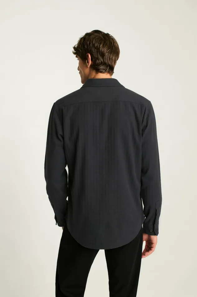 Men Fireside Flannel Shirt Charcoal Herringbone Bonobos Overshirts