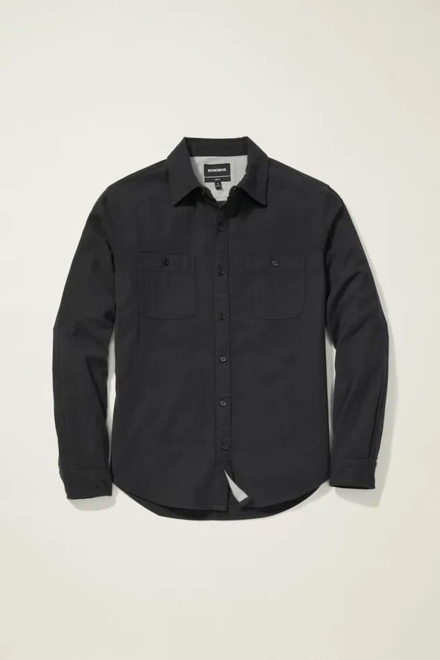 Men Fireside Flannel Shirt Charcoal Herringbone Bonobos Overshirts
