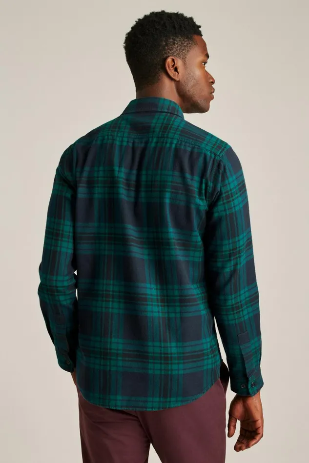 Men Fireside Flannel Shirt Navy Night Plaid Bonobos Overshirts