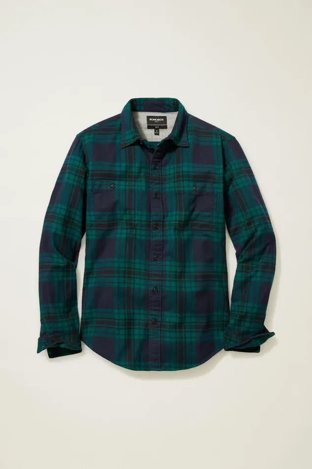 Men Fireside Flannel Shirt Navy Night Plaid Bonobos Overshirts