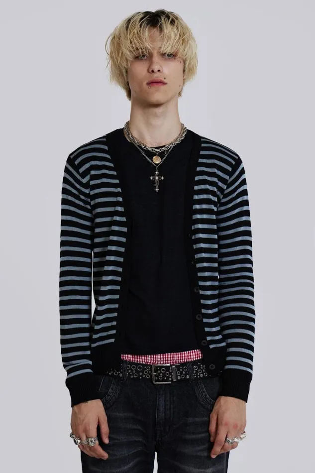 Men Grungy Stripe Cardigan Jaded London Knitwear