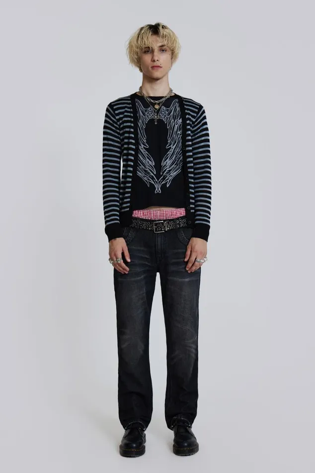 Men Grungy Stripe Cardigan Jaded London Knitwear