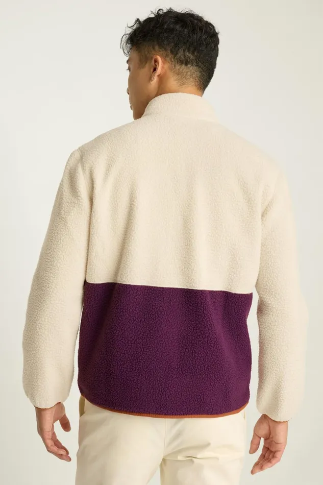 Men High Pile Fleece Jacket Cream Plum Color Block Bonobos Half and FullZips