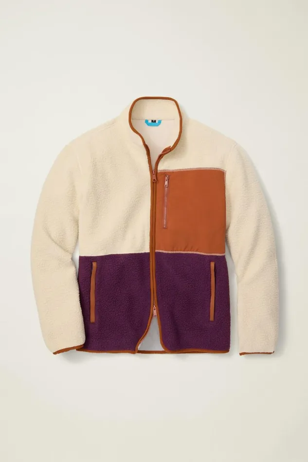 Men High Pile Fleece Jacket Cream Plum Color Block Bonobos Half and FullZips