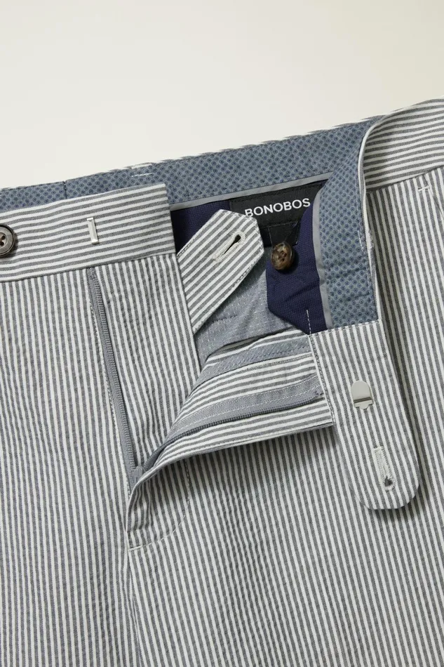 Men Italian Stretch Chino Shorts Grey And White Seersucker Stripe Bonobos Chino Shorts