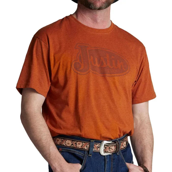 MEN Justin Logo Tee Rust Heather Justin Boots TShirts and Polos
