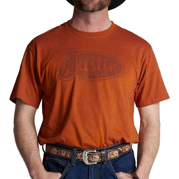 MEN Justin Logo Tee Rust Heather Justin Boots TShirts and Polos