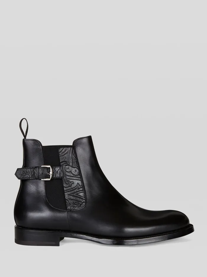 Men Leather Boots With Paisley Pattern Etro Boots