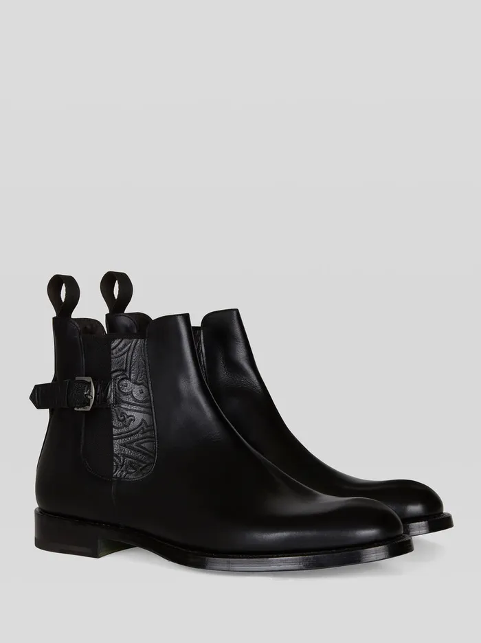 Men Leather Boots With Paisley Pattern Etro Boots