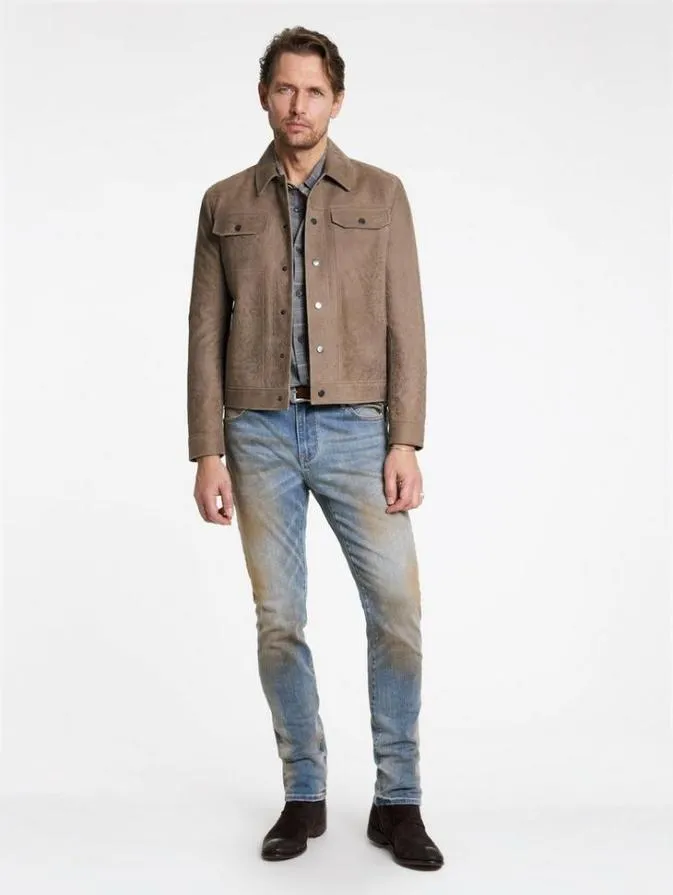 Men Leather Jackets John Varvatos DYKER TRUCKER JACKET Pavement