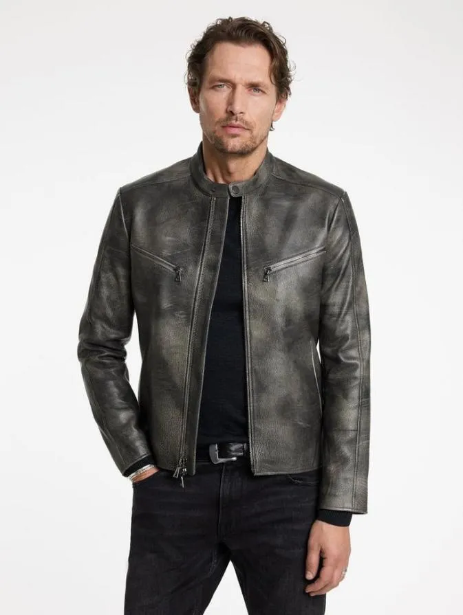 Men Leather Jackets John Varvatos KEELER RACER JACKET Carbon