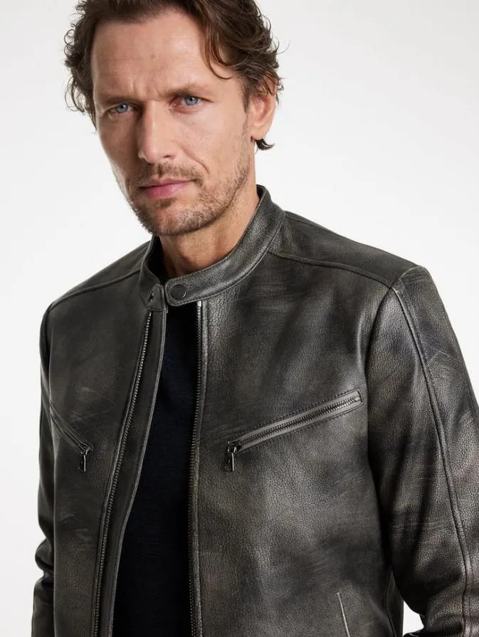 Men Leather Jackets John Varvatos KEELER RACER JACKET Carbon