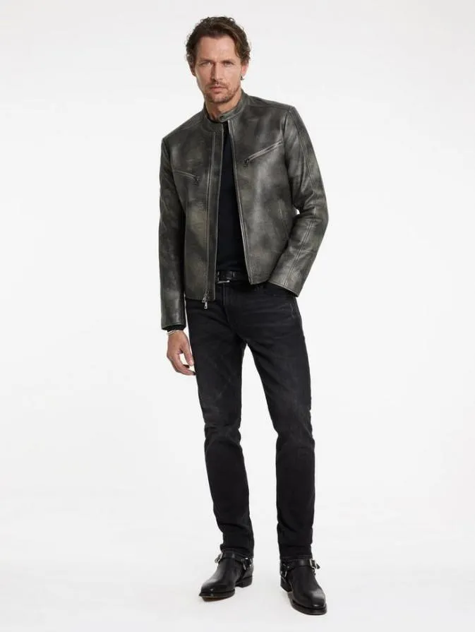 Men Leather Jackets John Varvatos KEELER RACER JACKET Carbon
