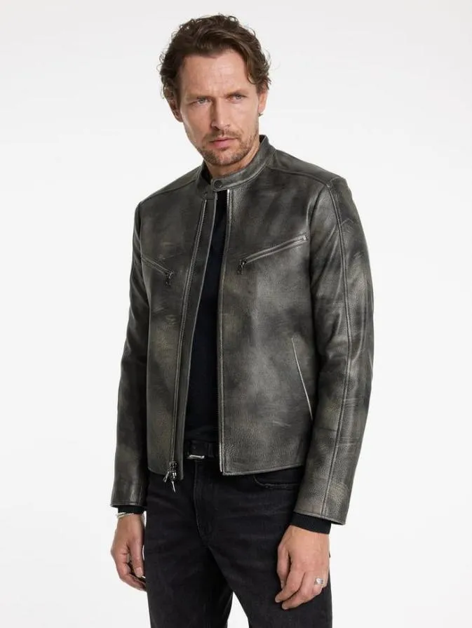 Men Leather Jackets John Varvatos KEELER RACER JACKET Carbon