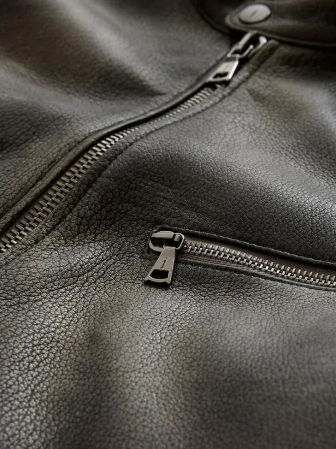 Men Leather Jackets John Varvatos KEELER RACER JACKET Carbon