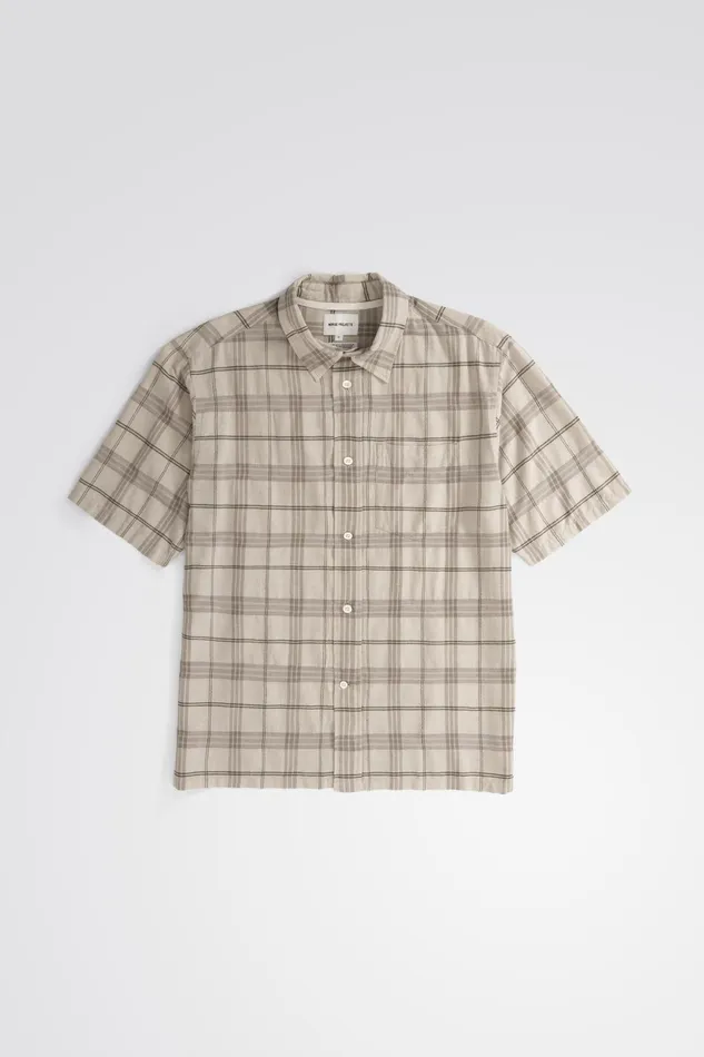 Men Norse Projects Shirting Ivan Relaxed Textured Check SS Shirt Oatmeal