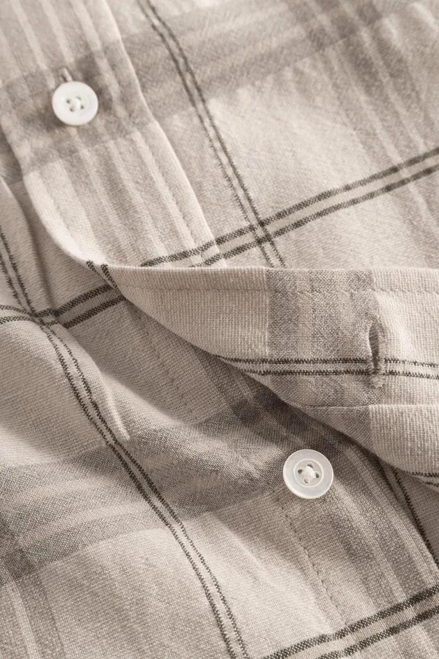 Men Norse Projects Shirting Ivan Relaxed Textured Check SS Shirt Oatmeal
