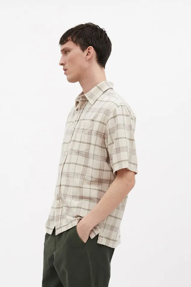 Men Norse Projects Shirting Ivan Relaxed Textured Check SS Shirt Oatmeal