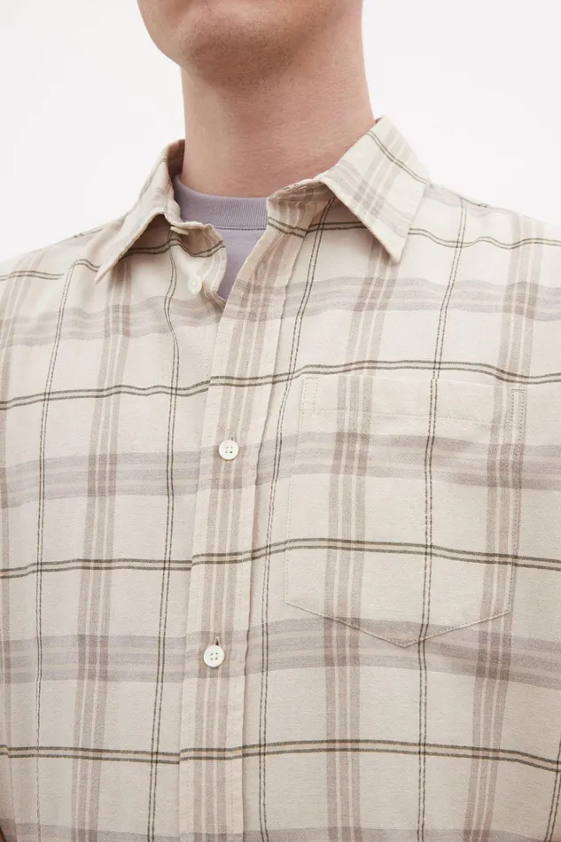 Men Norse Projects Shirting Ivan Relaxed Textured Check SS Shirt Oatmeal