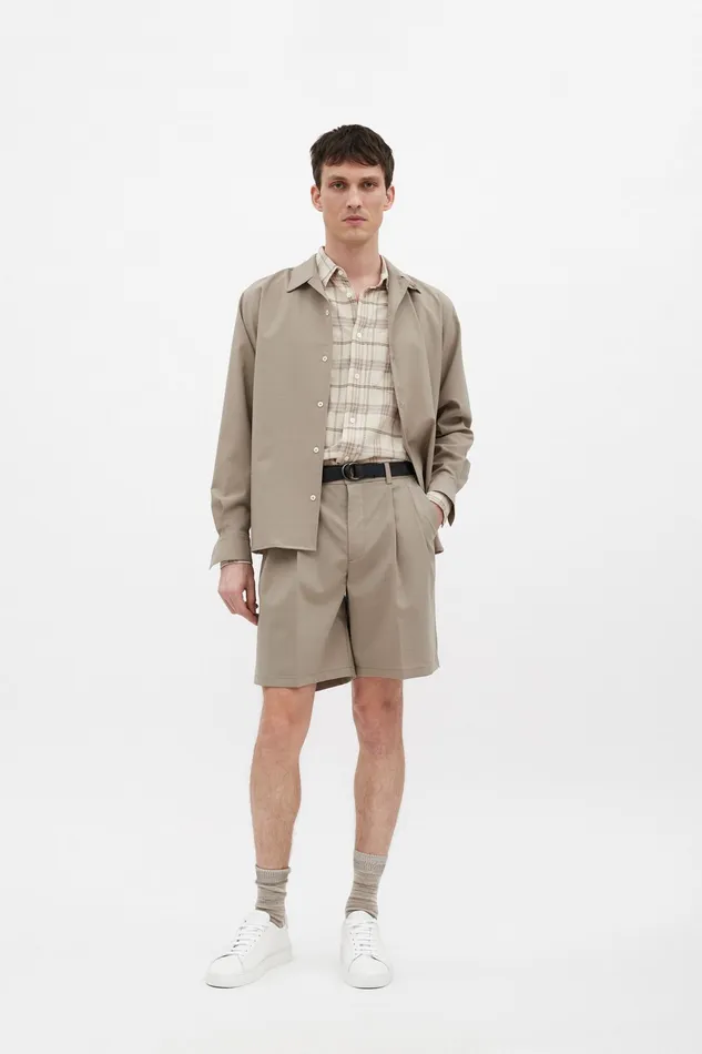 Men Norse Projects Shorts Benn Relaxed Light Wool Pleated Short Light Khaki