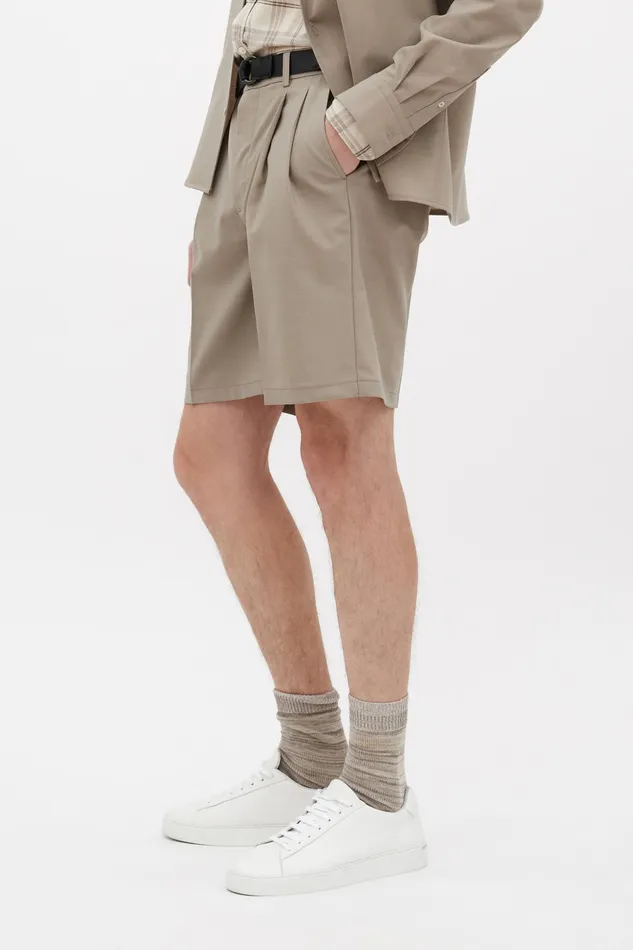 Men Norse Projects Shorts Benn Relaxed Light Wool Pleated Short Light Khaki