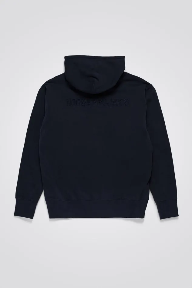 Men Norse Projects Sweatshirts Arne Relaxed Fleece N Logo Hoodie Dark Navy
