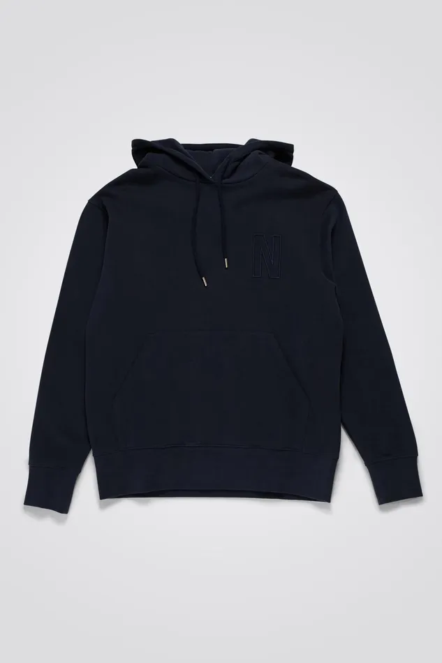 Men Norse Projects Sweatshirts Arne Relaxed Fleece N Logo Hoodie Dark Navy