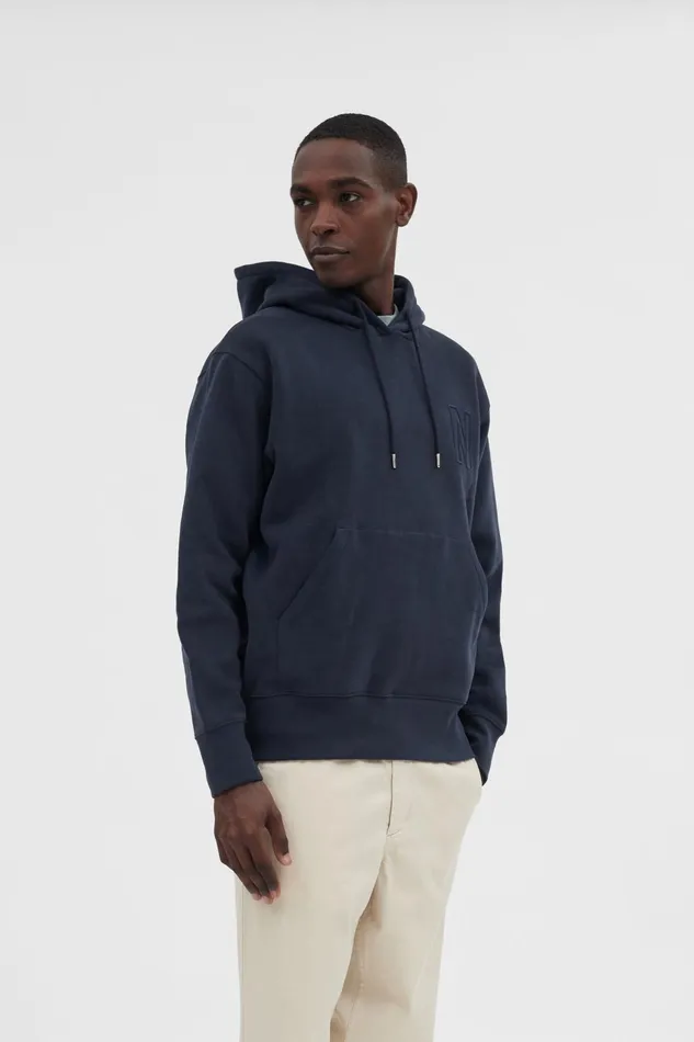 Men Norse Projects Sweatshirts Arne Relaxed Fleece N Logo Hoodie Dark Navy