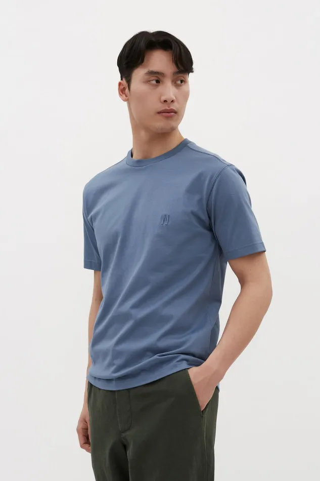 Men Norse Projects TShirts Johannes N Logo Tshirt Fog Blue