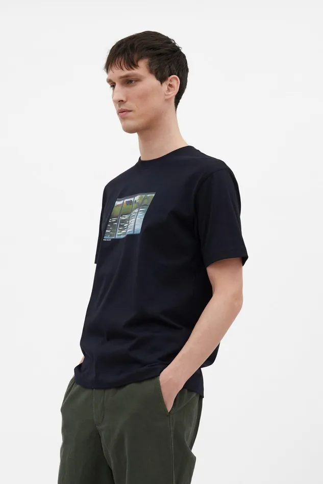 Men Norse Projects TShirts Johannes Organic Canal Print Tshirt Dark Navy