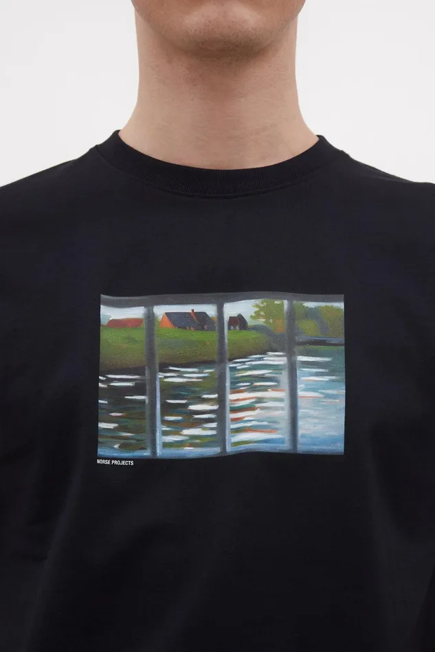 Men Norse Projects TShirts Johannes Organic Canal Print Tshirt Dark Navy