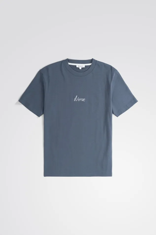 Men Norse Projects TShirts Johannes Organic Chain Stitch Logo Tshirt Steel Blue Men Norse Projects TShirts Johannes Organic Chain Stitch Logo Tshirt Steel Blue