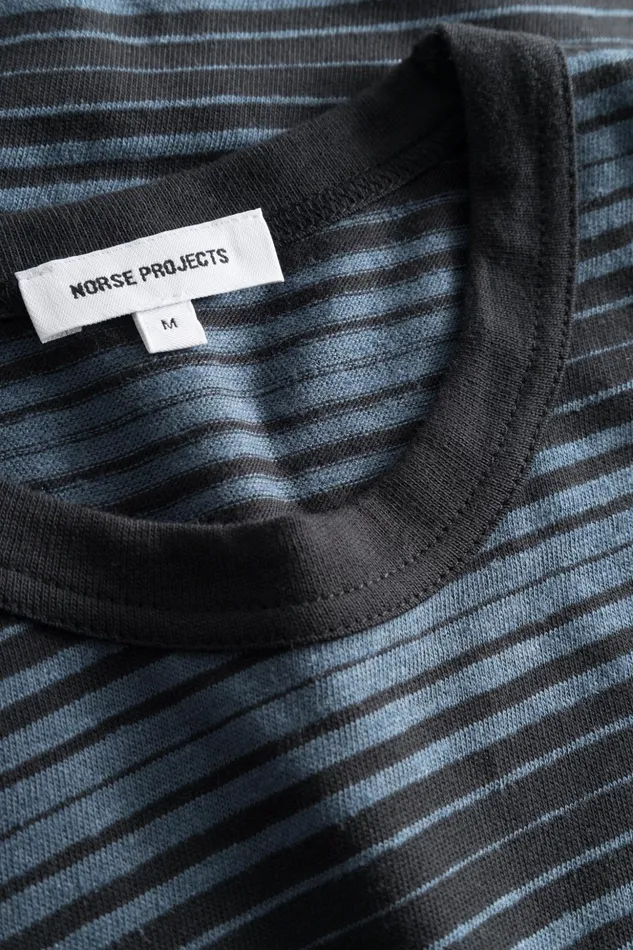 Men Norse Projects TShirts Johannes Spaced Stripe Tshirt Steel Blue