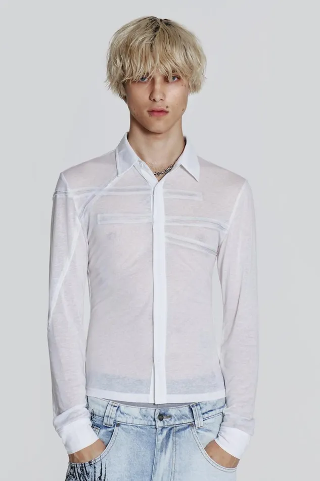 Men Off White Jersey Cut and Sew Long Sleeve Shirt Jaded London Tailoring
