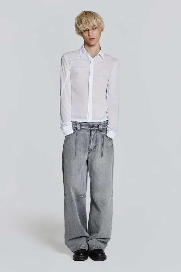 Men Off White Jersey Cut and Sew Long Sleeve Shirt Jaded London Tailoring