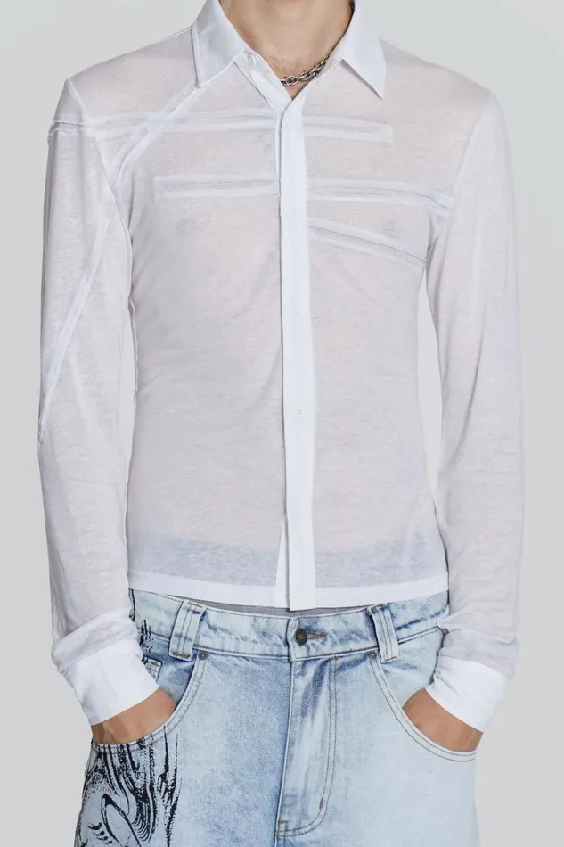 Men Off White Jersey Cut and Sew Long Sleeve Shirt Jaded London Tailoring