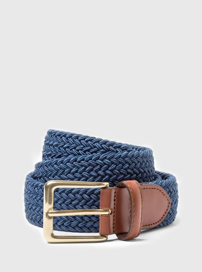 Men Paul Stuart Belts Braided Stretch Nylon Belt Royal Blue