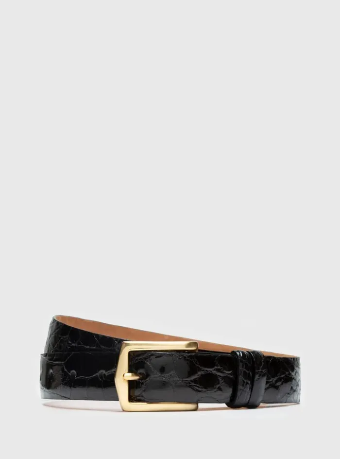 Men Paul Stuart Belts Glazed Alligator Belt Black