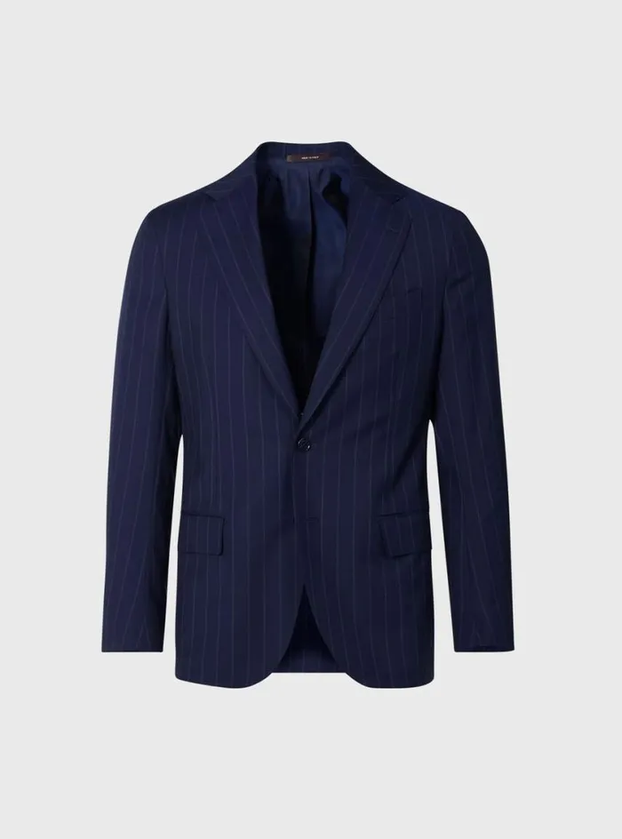 Men Paul Stuart Blazers and Jackets All Year Wool Stripe Suit Navy