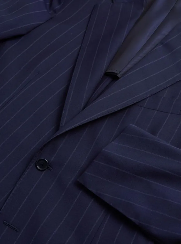 Men Paul Stuart Blazers and Jackets All Year Wool Stripe Suit Navy