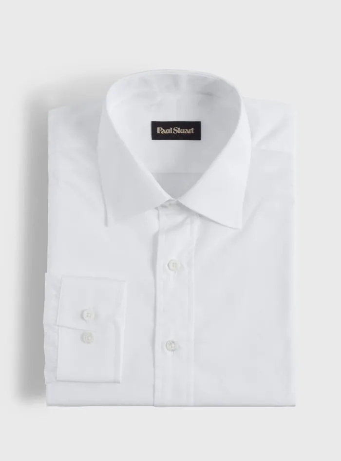 Men Paul Stuart Dress Shirts Broadcloth Slim Fit Dress Shirt White