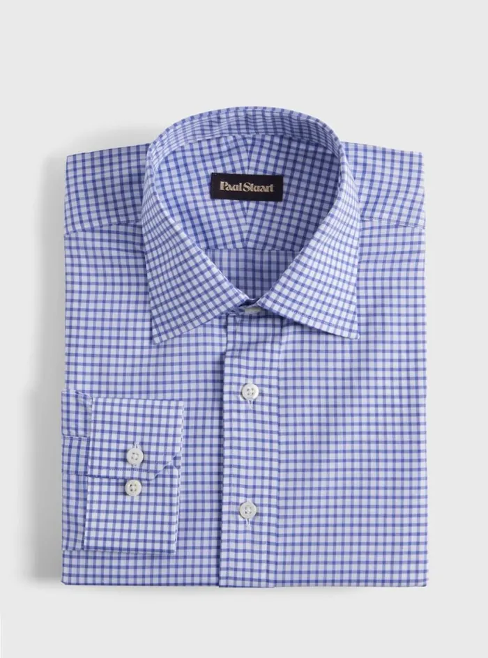 Men Paul Stuart Dress Shirts Graph Check Slim Fit Dress Shirt Navy