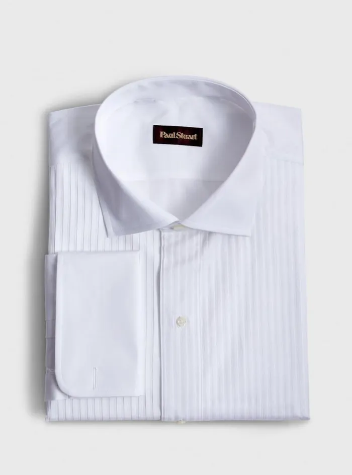 Men Paul Stuart Dress Shirts Narrow Pleat Formal Shirt White