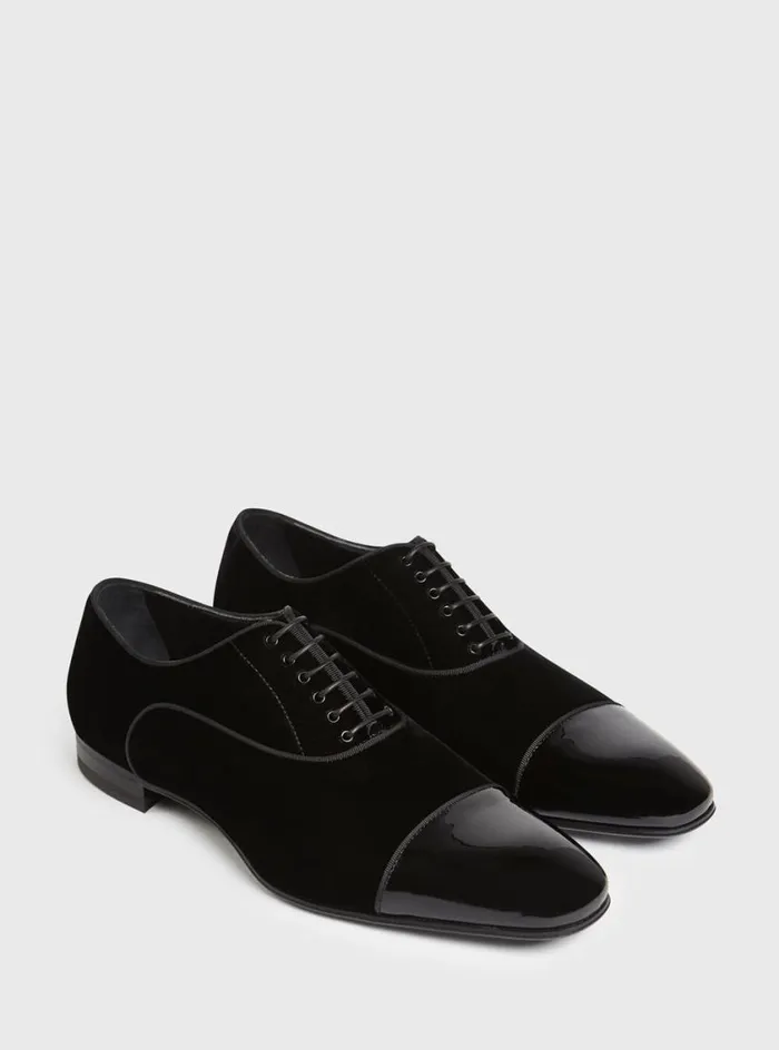 Men Paul Stuart Evening Hades II Formal LaceUp Black Patent Velvet Gros Grain Men Paul Stuart Evening Hades II Formal LaceUp Black Patent Velvet Gros Grain