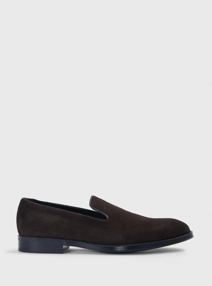 Men Paul Stuart Loafers Crest Suede Venetian Loafer Dark Brown
