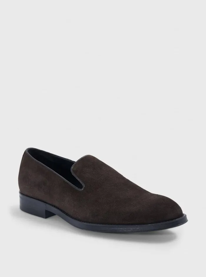 Men Paul Stuart Loafers Crest Suede Venetian Loafer Dark Brown