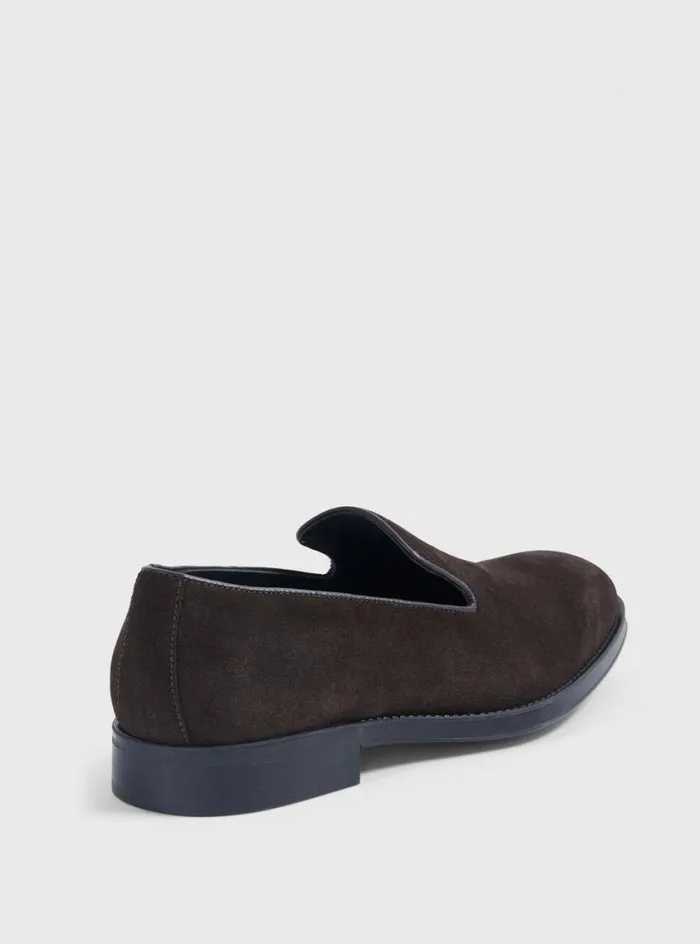 Men Paul Stuart Loafers Crest Suede Venetian Loafer Dark Brown
